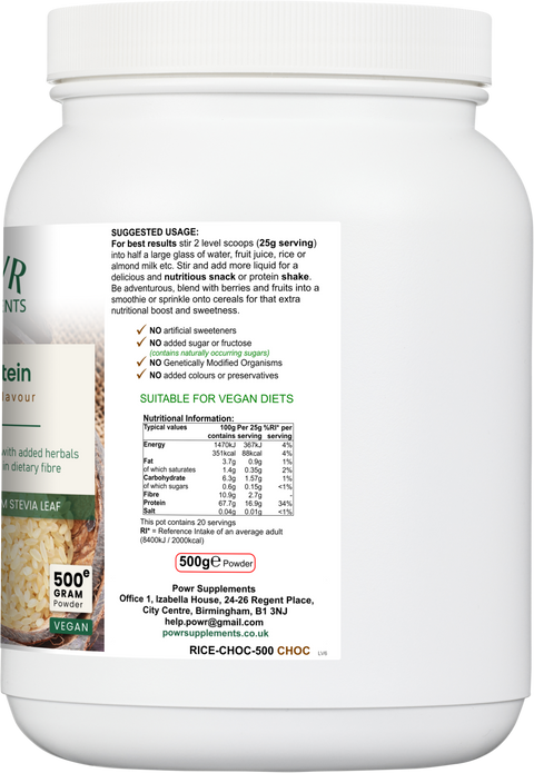 Rice Protein (Chocolate) - 500g / 20 Servings